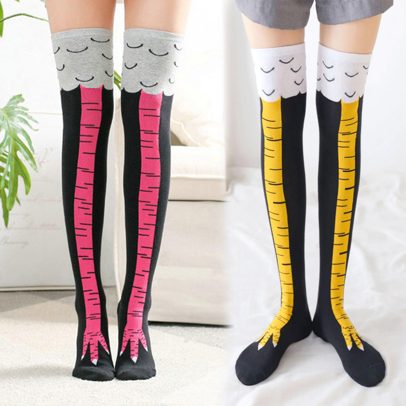 1Pairs Women Print Knee High S - Funny Chicken Leg Socks recension och pris