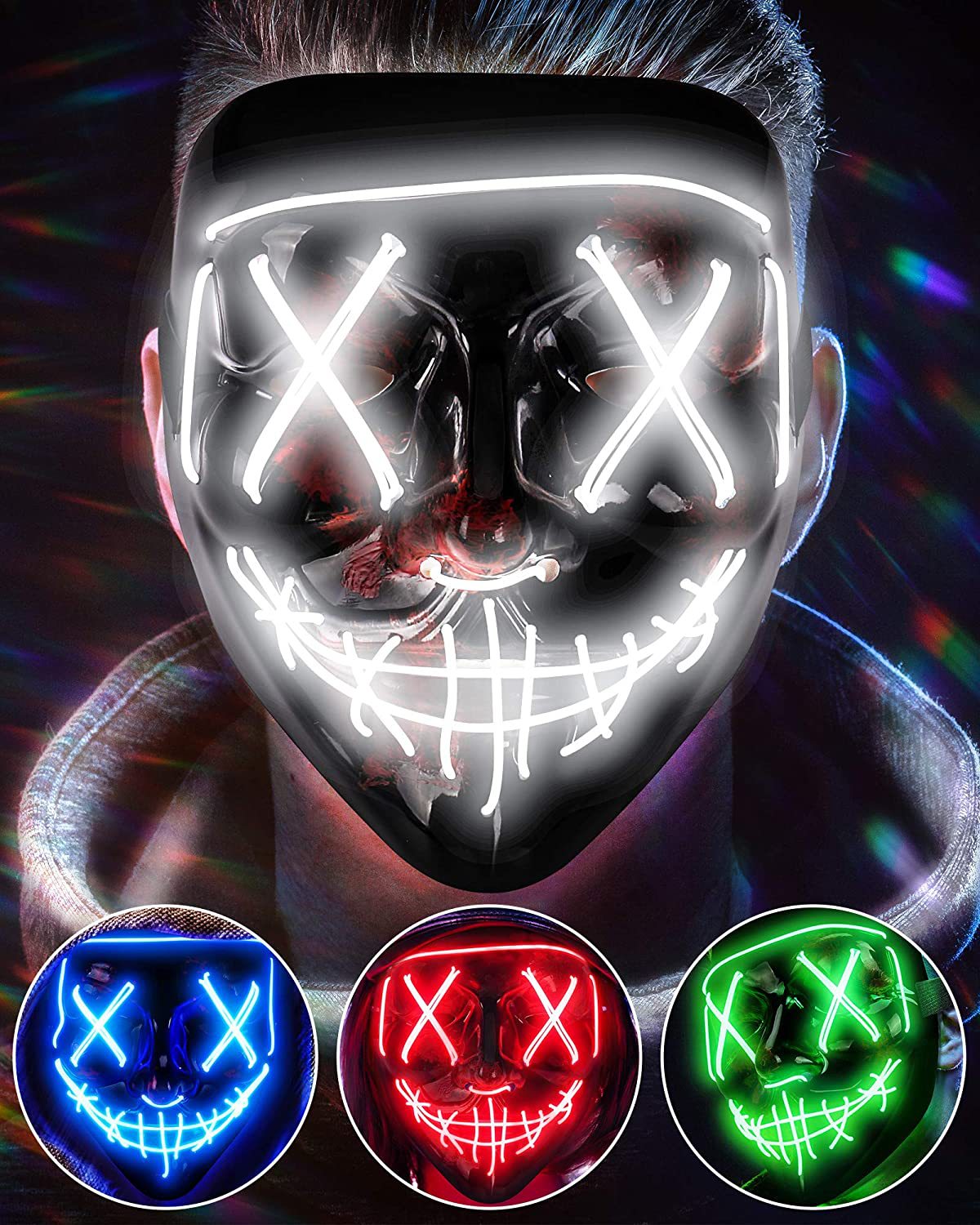 Wireless Scary Glowing Mask LE - Led Purge Mask Halloween recension och pris